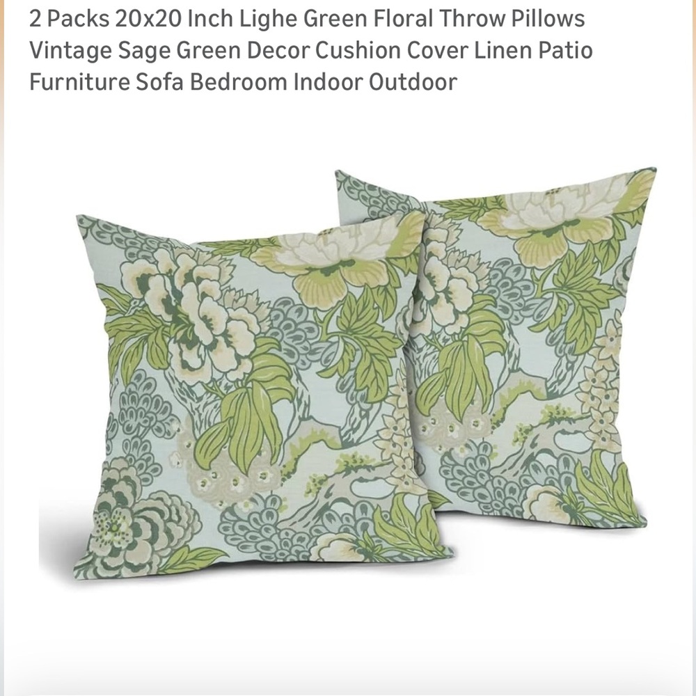 Green Floral Throw Pillows - Set of 2